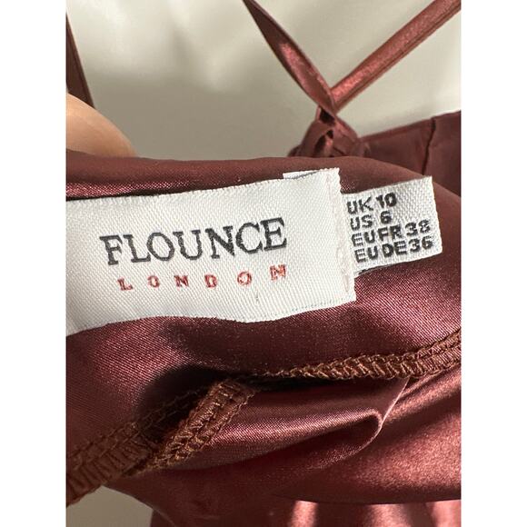 Flounce London Satin Cowl Neck Mini Slip Dress In Chocolate Brown Womens Size 6 - Picture 9 of 11